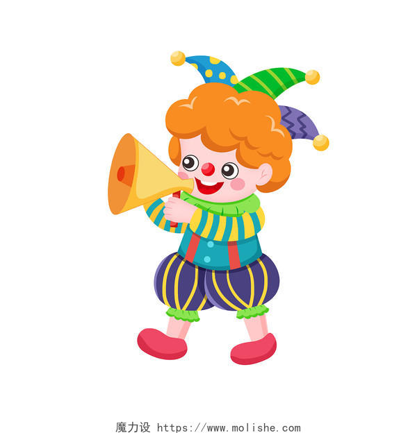 吹喇叭的小丑卡通愚人节小丑元素可爱小丑PNG素材